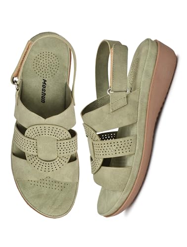 Image of Moshun Women's Criss Cross Matte Finish Flat Sandals | Comfortable Orthopedic Diabetic-Friendly Memory Foam Footbed | Anti-Skid TPR Sole Casual Slip-On Flats for Ladies Dailywear Comfort