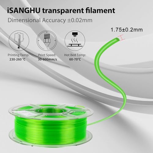 Image of Clear 3D Printer Filament 1.75mm, High Speed PETG Filament for 50-600mm /s, High Light Transmittance Clear PETG Filament, Fluorescent Green Transparent PETG Filament 1kg(2.2lbs) Spool