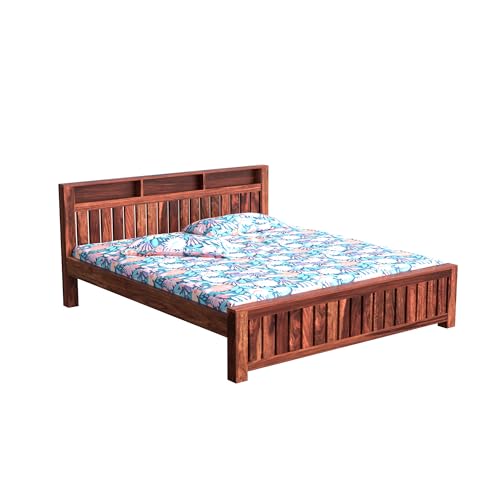 Image of Solid Sheesham Wood King Size Bed Without Storage | Wooden Double Bed Cot Bed for Bedroom Furniture | Palang Double Bed for Hotels | Honey