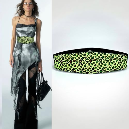 Womens Elastic Waist Belt Wide Stretch Leopard Print Fish Scale Glitter for Dress3