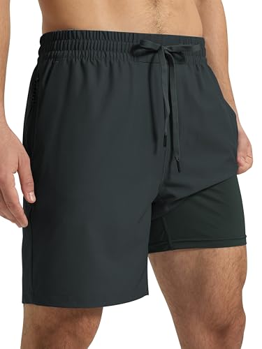 Arcweg Mens Swim Trunks 7 inch Quick Dry Bathing Suits Casual Swimwear for Men with Mesh Liner & Zipper Pocket Dark Grey