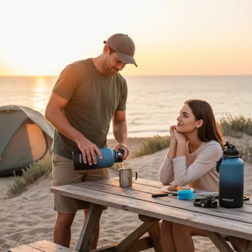 Image of ABOTOCUP 64oz Water Bottle, Powder Coated, Stainless Steel Insulated Water Bottle With Straw Lids&Paracord Handle, Water Flask Double Wall Leak-proof BPA Free, Keep Cold&Hot