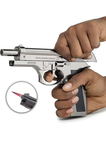Image of Gun Pistol Lighter Heavy Weight Metal Body Real and Original Like Gun Pistol for Decorative, Smoking Filled with Gas (608 Black) (Silver)
