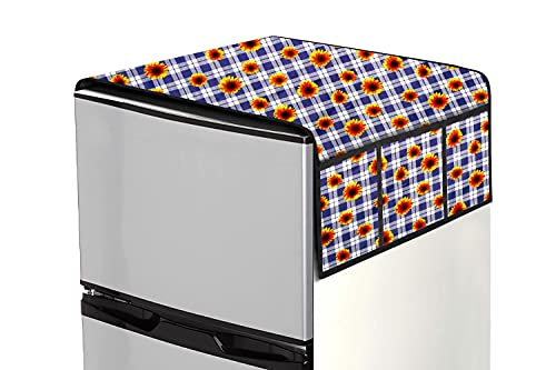 Image of Stylista Refridgerator top Cover Suitable for Samsung RR20C1723R8 /HL, 183 Liter Fridge, Dimension (WXD) 65x111 CM, Gingham Floral Pattern Blue