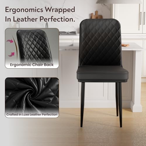Image of IKON Premium Leather Dining Chair with Cushioned Seat & Metal Legs | Premium Accent Chair for Living Room, Bedroom & Balcony | D.I.Y (Classic Black)