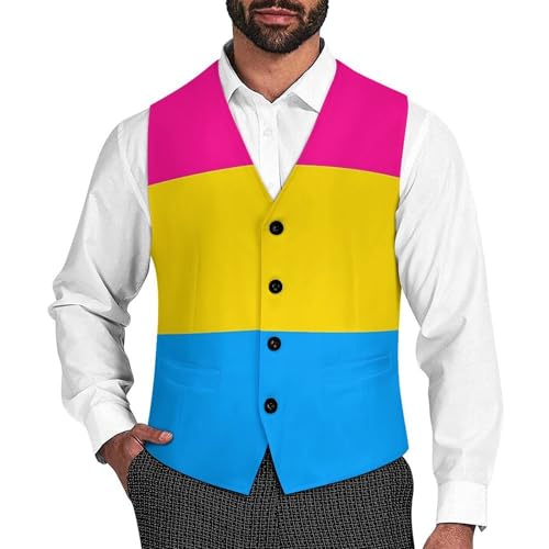 Pansexual Pride Flag Men's Suit Vest Slim Fit V-Ncek Waistcoat Business Casual Vest