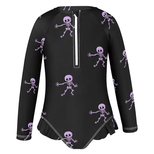 ALAZA Toddler Swimsuit Girl Bathing Suit Swimwear Rash Guard Purple Skeleton Long Sleeve 3T2