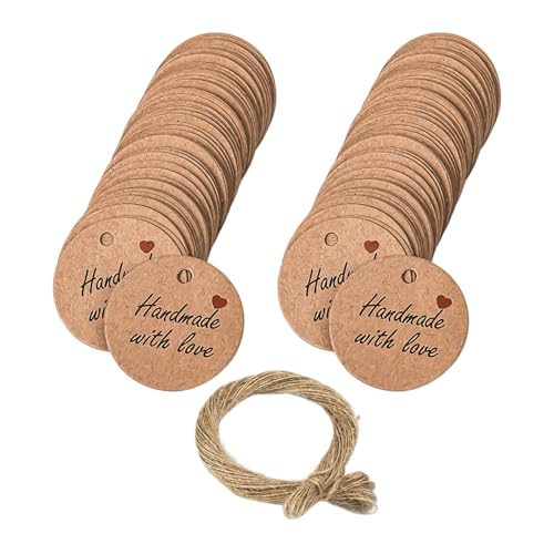 TYFGRT Confezione da 200 Etichette Pendenti Fatte A Mano con 40 Metri di Spago, Etichette in Carta Kraft, Etichette Regalo, Etichette Artigianali, Etichette Decorative