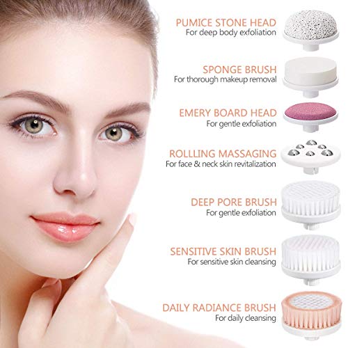 Facial Cleansing Brush, Waterproof Face Brush Skin Cleansing Scrub with 7 Heads, ETEREAUTY Spin Brush for Deep Cleansing Exfoliation, Facial Cleanser Brush for Massaging, Skin Exfoliation (White) - Thumbnail 2