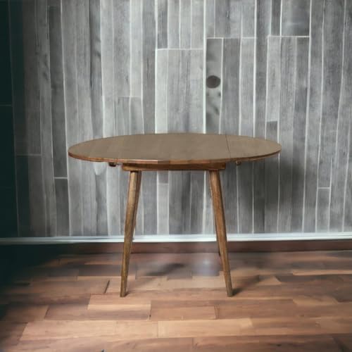Image of Solid Wooden 2 Seater Round Dining Table | Foldable Table Without Chairs for Living Room, Dining Room, Hotel & Home, Brown Finish, (d100 x w120 x 75 CM)