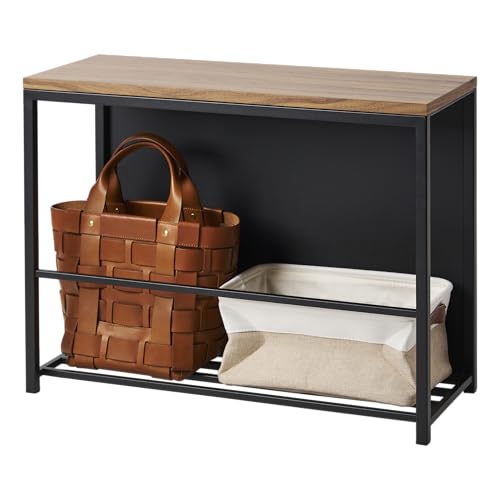 YAMAZAKI Home Storage Bench, Entryway Mudroom Shelf with Wood Bench, Black