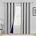 Xwincel 100% Blackout Curtains Grey and Silver Foil Pattern Curtains 84 Inch Length for Living Room Metallic Silver Wave Print Drapes for Bedroom Thermal Insulated Grommet Window Curtains 2 Panel Set