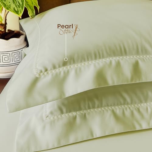 Image of BOUTIQUE LIVING Infinity 100% Egyptian Cotton 1000 TC Light Yellow King with 4 Pillow Covers (Pearl Stitched)