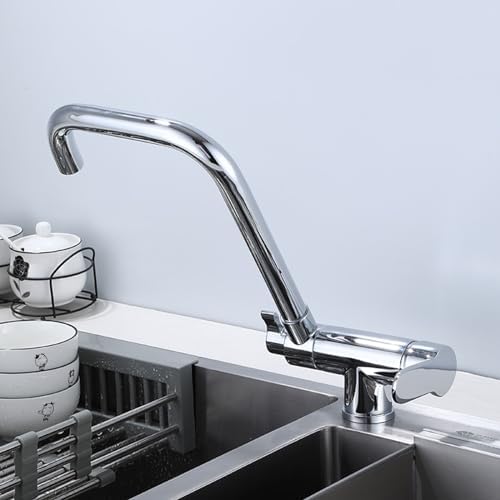 3-Wege-Küchenarmatur, herunterziehbarer Küchenmischer unter dem Fenster, drehbarer Wasserhahn, gefiltertes Trinkwasser, Küchenarmatur, 3-Wege-Mischer für Spüle, Chrom