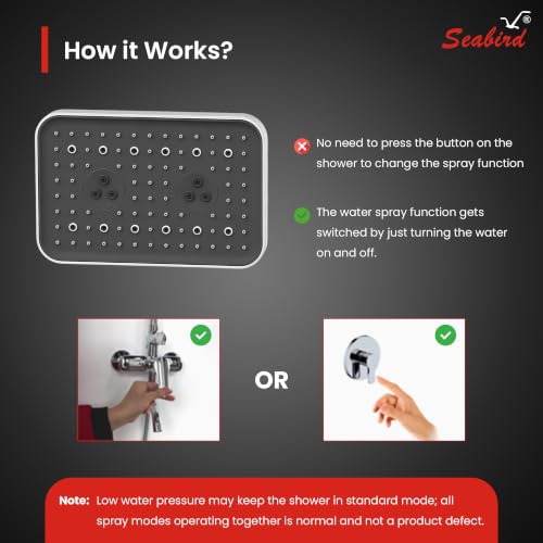 Image of SEABIRD ABS AutoSwitch Shower Head 6x9 Inch | 3 Mode High Pressure Shower | Rain, Dancing & Mist | Multi-Function | Water On /Off Function Changes Modes Only When High Water Pressure Is Available