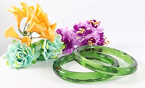 Image of NMII Traditional Glass With Diamond Cutting Pattern Glossy Finished Stylish Kada Set For Women And Girls | Crystal Glass Kada Bangles Set For Wedding, Festive