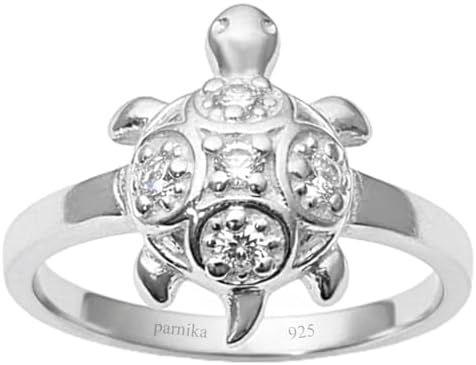 MJ 925 Unisex Good Luck Tortoise/Turtle Finger Ring Embellished with CZs in Pure 92.5 Sterling Silver (22)