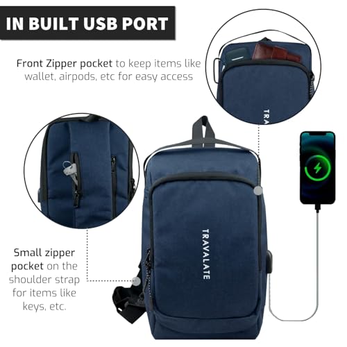 Image of TRAVALATE CrossVent S01 Slim Unisex Crossbody Sling Bag Chest Backpack Shoulder Bag Travel Sling bag with USB Port- Anti-Theft Bag