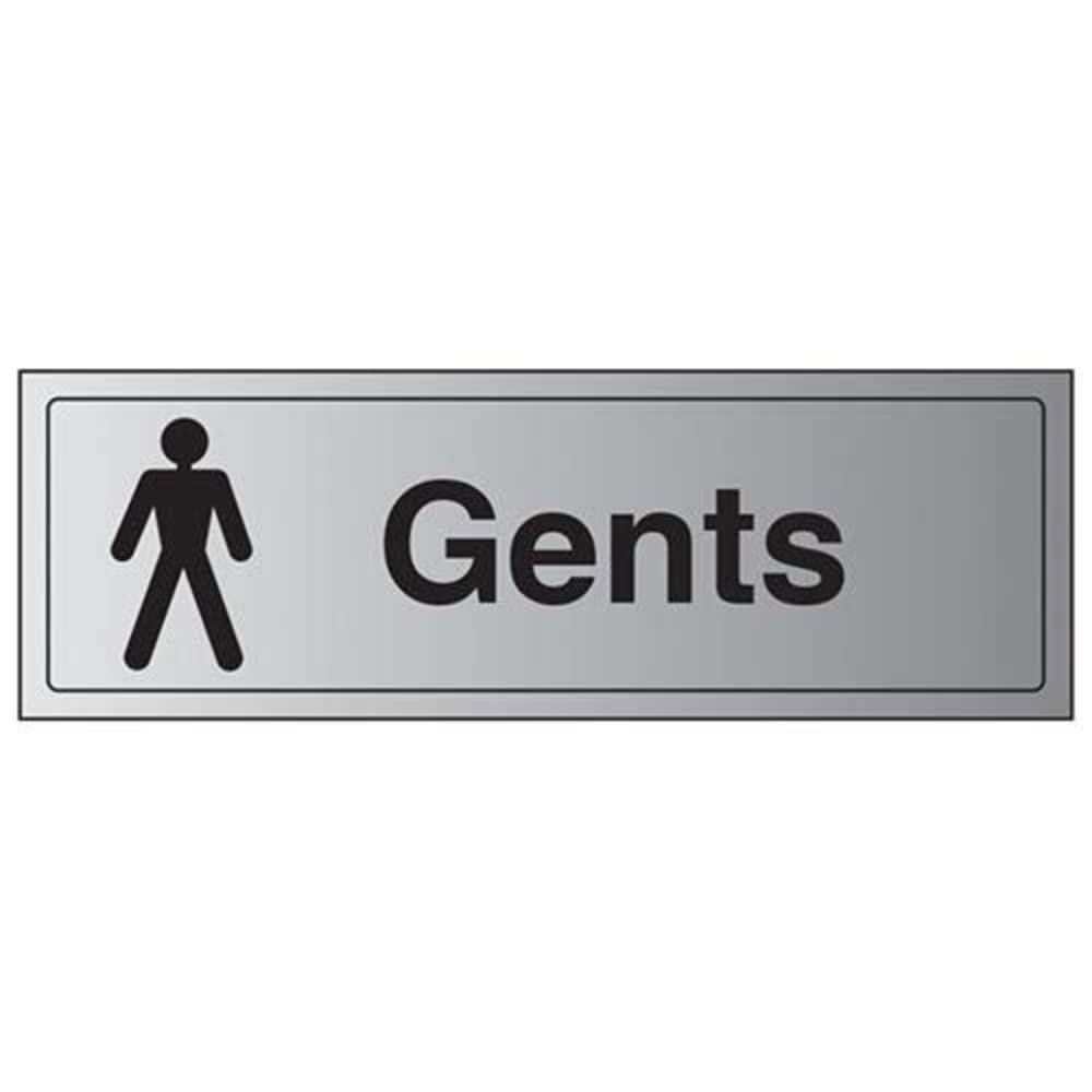 Vsafety White V Safety General Door-Gents Toilet Sign - 300Mm X 100Mm - 3Mm Brushed Alu Comp