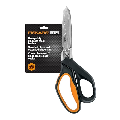 Raptor Shears Fiskars PowerArc 8' Shop Shears, Heavy Duty Serrated Stainless Steel Scissors with Comfort Grip,...