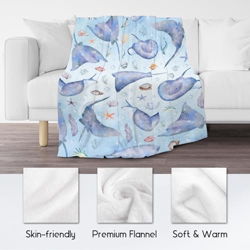 Stingray Blanket for Kids, Cute Soft Gifts for Ocean Lovers, Cozy Flannel Throw for Couch Sofa, 30"x40"