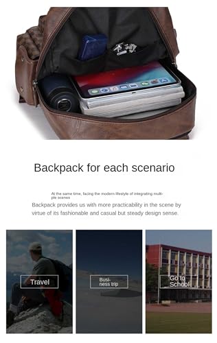 School Schoolbag Laptop Backpack Business Leisure PU Leather Travel Bag Multi functional Shoulders Bag (Brown1), AD-8954