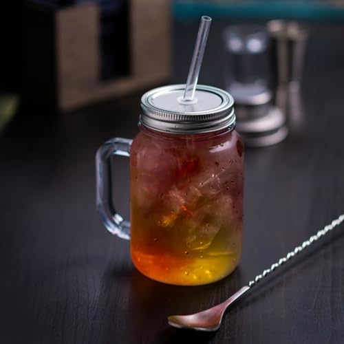 Plastic Mason Drinking Jar Glasses 20oz / 568ml - Set of 4 - bar@drinkstuff BPA Free SAN Plastic Drinking Jars with Lid & Straw - Image 5