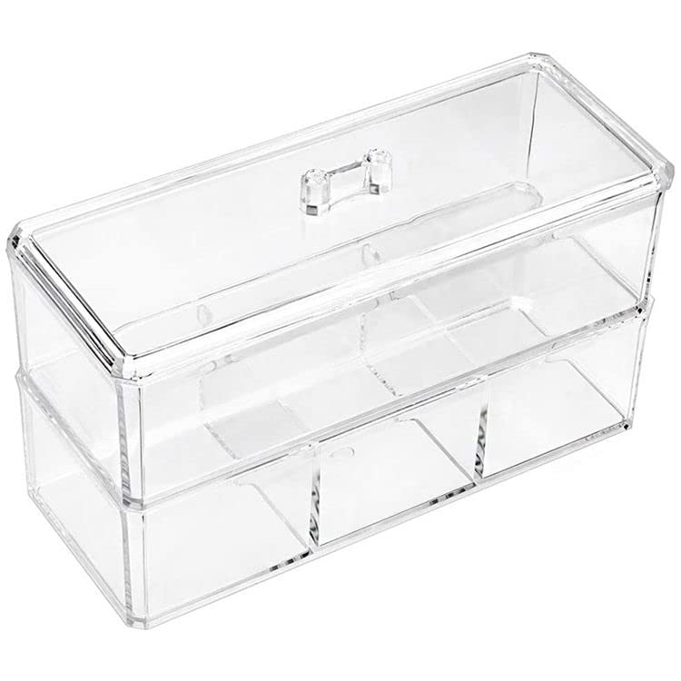 Snazzy Stackable Clear Plastic Organizer Drawers With Lid, 2 Piece Set, Organize Cosmetics and Beauty Supplies on a Vanity - Save Space Gadgets Jewelry Storage Box Display for Makeup