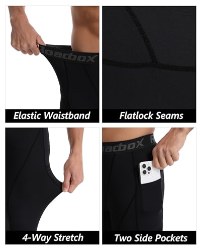 Roadbox 1 or 2 Pack Compression Pants Men, Running Workout Leggings with Pockets, Gym Basketball Athletic Tights Base Layer4