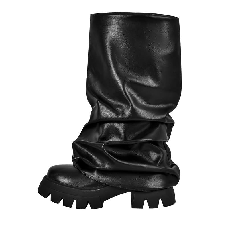 sexytag Women's Metallic Boots Slouchy Foldover Platform Round Toe Western... - Picture 56 of 61
