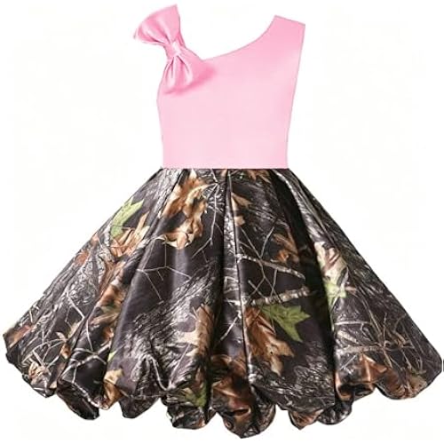 DINGZANCAMO Puffy Bubble Camo Skirt Flower Girl Dress for Mini Bridesmaid Formal Prom Ball Gown