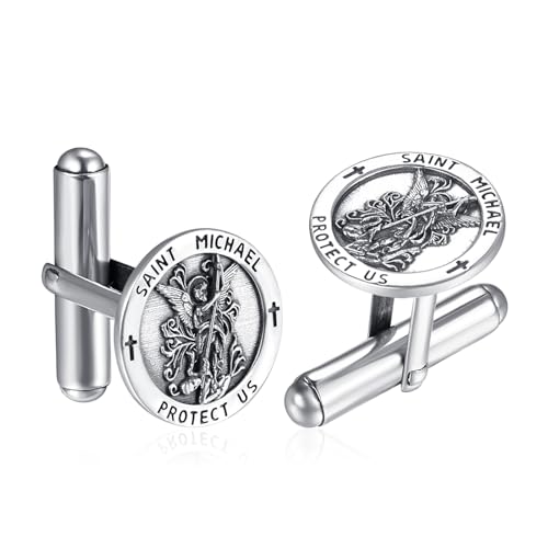 St Michael Cufflinks for Men Sterling Silver Cufflink Christian Catholic Cuff Links Jewelry Gifts