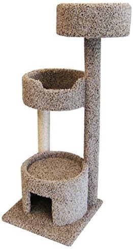 CozyCatFurniture 52 inches Kitty Tree Tower with Cat Condo and 2 Large Beds, Solid Wood Construction and Sisal Scratching Post, Beige Carpet