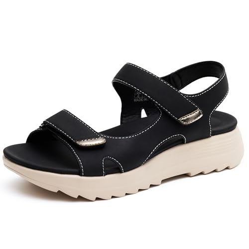 Wondamo Womens Hiking Sandals Comfortable Lightweight Sport Outdoor Sandals with Arch Support Summer Athletic Walking shoes for Beach Sport Vacation,Black,8 US Women