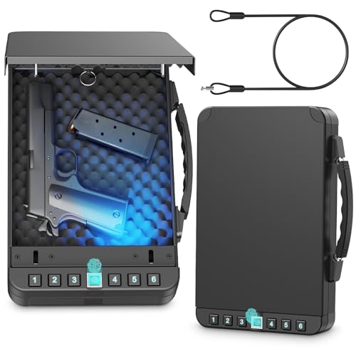 Miisekmy Gun Safe for Handgun Biometric Gun Safe for Car Pistols Safe, Quick Access Handgun Safe with Fingerprint PIN or Key Rechargeable Lock Case, for Home Car Travel Nightstand Bedside or Drawer