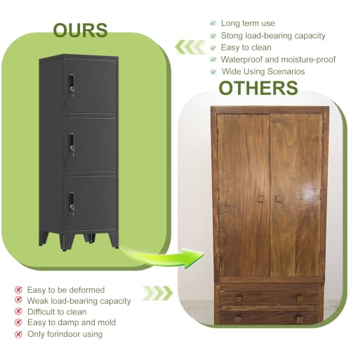 Image of 3 Tier Metal Storage Locker, 46.85 inch Narrow Vertical Steel File Cabinet