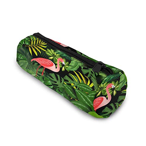 Preisvergleich Produktbild Flamingo Federmäppchen mit Palmblatt-Blume, zylinderförmig, Reißverschluss, Stifttasche für Studenten, Schreibwaren, Kosmetiktasche