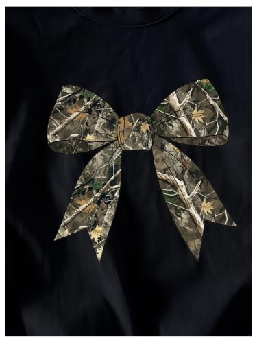 Image of SHENHE Girl's Graphic Bow Tshirt Crew Neck Short Sleeve Camo Print Loose Fit Tee Top