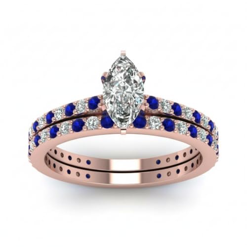 Image of 55Carat Choose Your Gemstone Marquise Shape 14k Rose Gold Plated Classic Delicate Diamond CZ Handmade Fashion Jewelry Party Wear Daily Wear Ornament Gifts for Wife Wedding Ring Sets : US Size 4 to 12