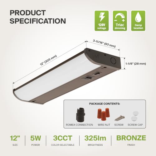 Image of ASD 20 Pack LED Under Cabinet Lighting, 12 inch 5W 325 LM, Dimmable Hardwired Under Cabinet Lights for Kitchen, 3000K /4000K /5000K, Under Counter Light Fixtures, ETL, Bronze, Bullnose Design