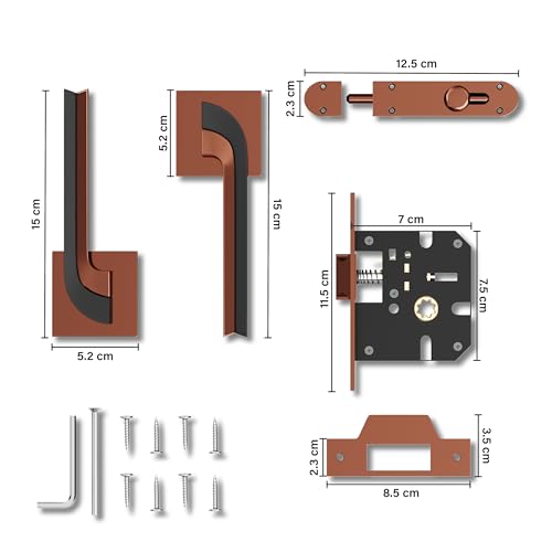 Image of GLOXY Door Locks for Bathroom Door Lock, Balcony Mortise Keyless Knob Pull Handle Set with Brass Baby Latch for Bedroom, Store Room |Rose Gold & Black Finish (2 Years Warranty, Pack of 1)