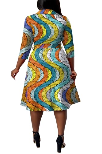 Image of FANDEE Plus Size Midi Dress for Women - Printing Summer Dresses for Wedding Guest Cocktail Party 3 /4 Sleeve V Neck(L-5XL)
