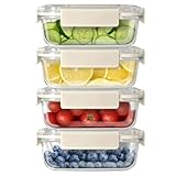 Heal Smart All Temp Food Storage Container, Glass Meal Prep Containers with Lids, BPA-Free,Glass Lunch Boxes, Microwave, Oven,Dishwasher Friendly,Ideal for Lunch, Meal Prep & Leftovers, 4 Packs