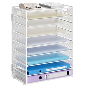 Marbrasse Paper Organizer Letter Tray, 9 Tier Mesh File Organizer with Handle, Paper Sorter Desk Organizer for Home Office Supplies – White
