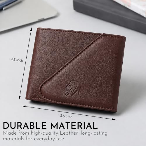 Image of VEMILIO Men's Vegan Leather Wallet for Men | Edge Cut Slim Bi-Fold Gents Purse | Stylish Wallet with Coin Pocket | 3 Card Slots | ID Window & 2 Currency Compartments (Brown)