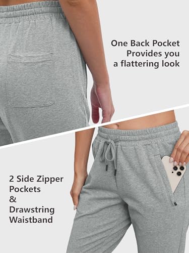 SEVEGO Women's Sweatpants Tall Cotton Yoga Lounge Casual Open Bottom Soft Workout Zipper Pocket Joggers,30",Light Grey,M - image 5