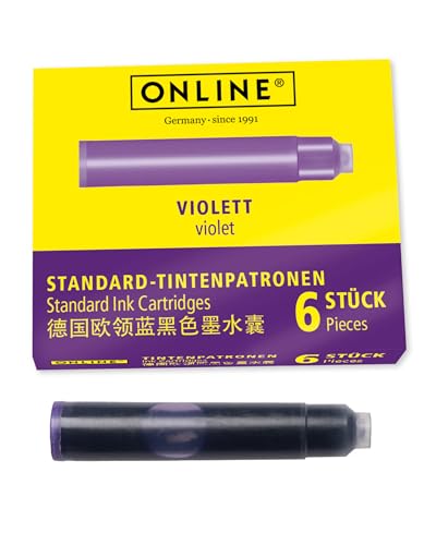 ONLINE Standard Ink cartridges Universal Fountain Pen Ink Compatible with All Common Standard Fountain pens Replacement cartridges for Fountain pens and rollerballs 6 Pieces Colour Purple