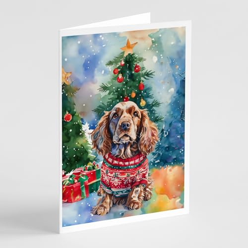 Caroline's Treasures DAC3451GCA7P English Cocker Spaniel Christmas Greeting Cards Pack of 8 Blank Cards with Envelopes Whimsical A7 Size 5x7 Blank Note Cards
