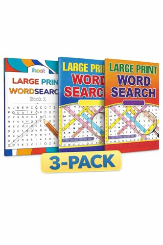 Image of ihoot Pack of 3 Assorted A4 Large Print Word Search Books for Adults | Travel Games Puzzle Books for Adults | Word Games and Word Puzzles, Gifts for Partially Sighted People | Over 185 Puzzles