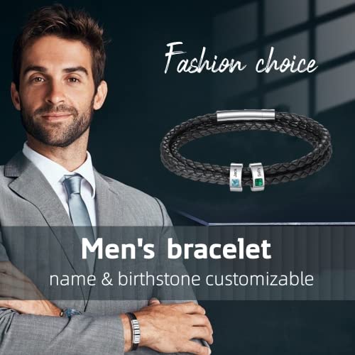 Personalized Mens Braid Bracelet Custom Bracelet with 1-8 Engraved Beads Family Names Jewelry Gifts for Men Father's day2